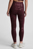 Plaid Foil High Waisted Midi Legging - Burgundy
