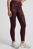 Plaid Foil High Waisted Midi Legging - Burgundy
