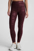 Plaid Foil High Waisted Midi Legging - Burgundy