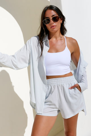 Sydney Shorts - Ash Grey White Stripes