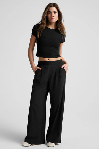 Elasticated Wide Leg Pants - Black