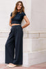 Elasticated Wide Leg Pants - Navy